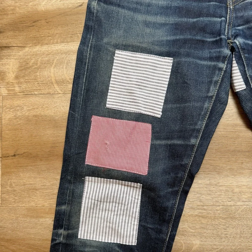 UNIQLO Selvedge Jeans Men 29x29 Blue Slim Fit Straight Leg Patchwork Unique Dark